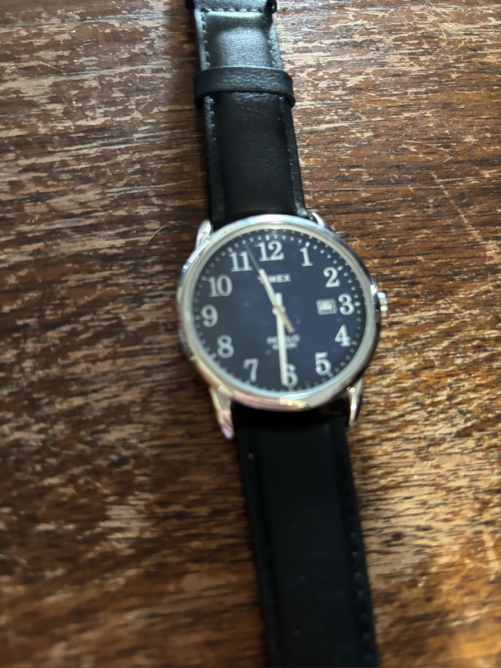 Timex reader Men’s Black Dial Silver Case Leather Strap Watch